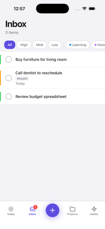 Inbox with filters